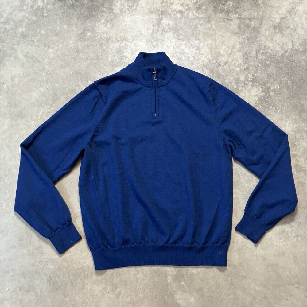 Joseph Lyman Sweater‎ Mens Large Blue Italian Merino Wool 1/4 Zip Pullover Basic